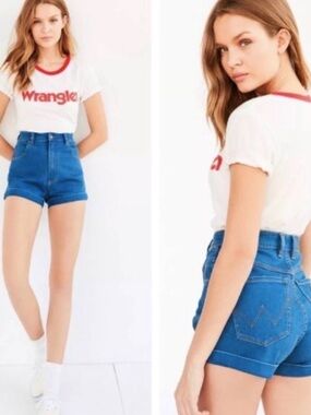 Wrangler High Rise Cuffed Pin Up Denim Shorts